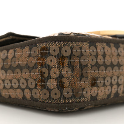 Fendi Fabric Jacquard Paillettes Vitello Seta FF 1974 Mini Baguette Testa di Moro Real Ebano 9 of 11