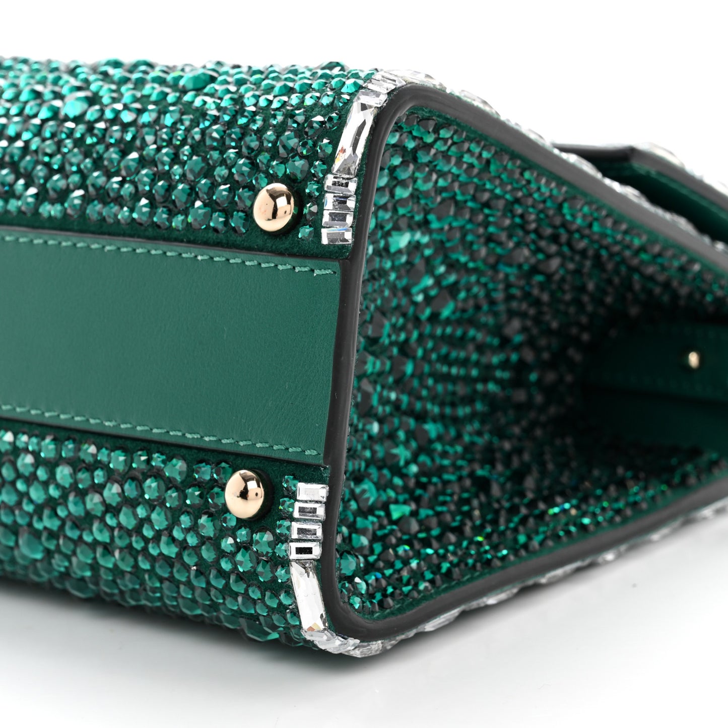Crystal Embroidered Mini Vsling Top Handle Bag Emerald Jungle