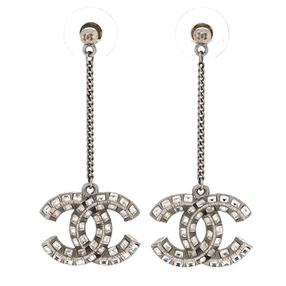 Chanel Baguette Crystal CC Drop Earrings Silver 1 of 4