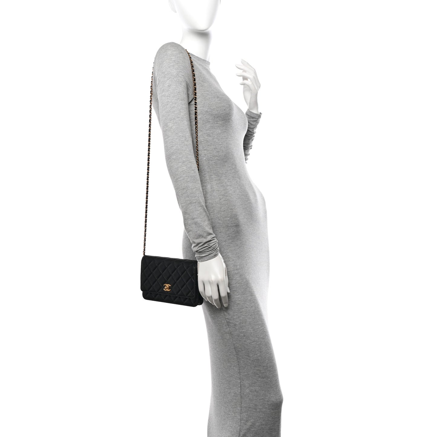 Lambskin Quilted CC Pearl Crush Wallet on Chain WOC Black