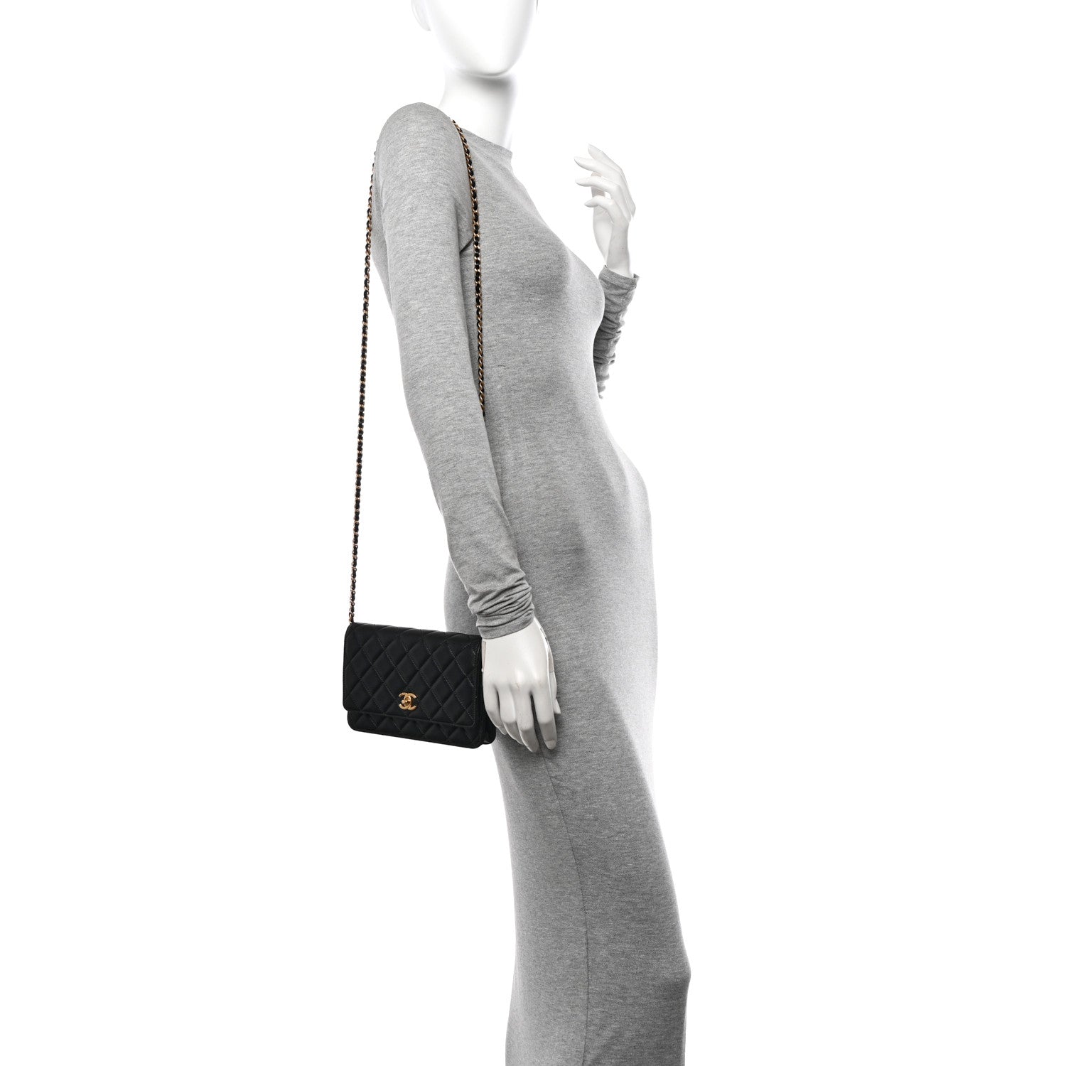 Chanel Lambskin Quilted CC Pearl Crush Wallet on Chain WOC Black 2 of 12