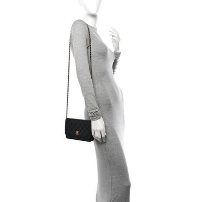 Chanel Lambskin Quilted CC Pearl Crush Wallet on Chain WOC Black 2 of 12