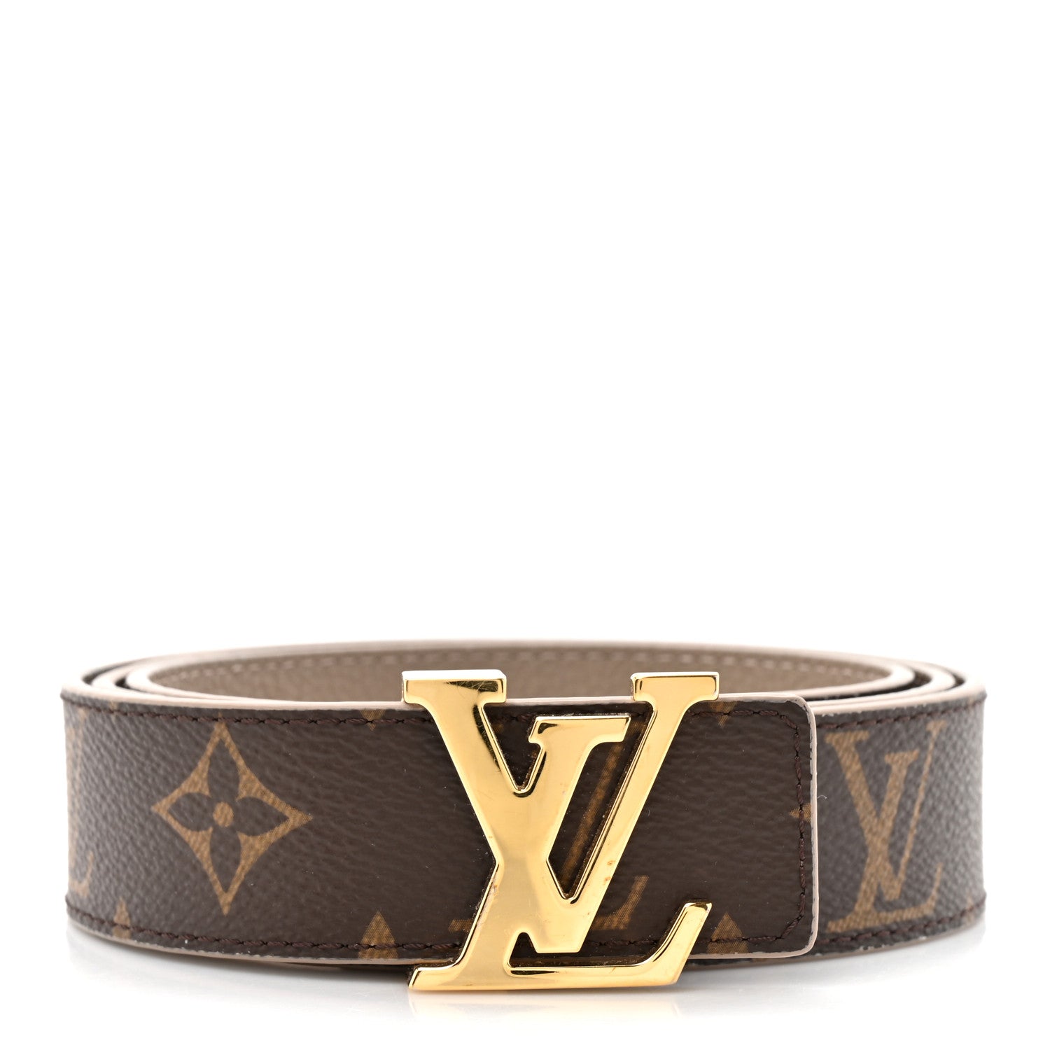 Louis Vuitton Calfskin Monogram 30mm LV Initiales Reversible Belt 90 36 Beige 1 of 4