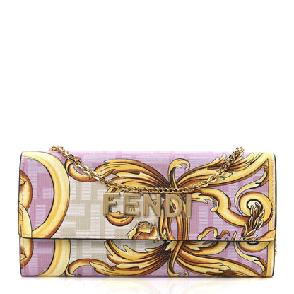 Fendi X VERSACE Glazed Fabric Fendace FF Baroque Continental Wallet On Chain Gold White Rosa 1 of 13