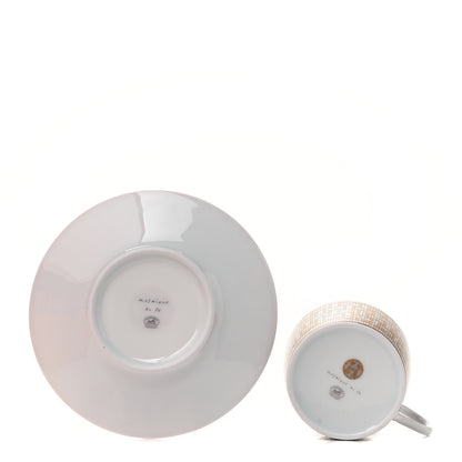 Hermes Porcelain Mosaique Au 24 Gold Tea Cup And Saucer Set Of 2 7 of 7
