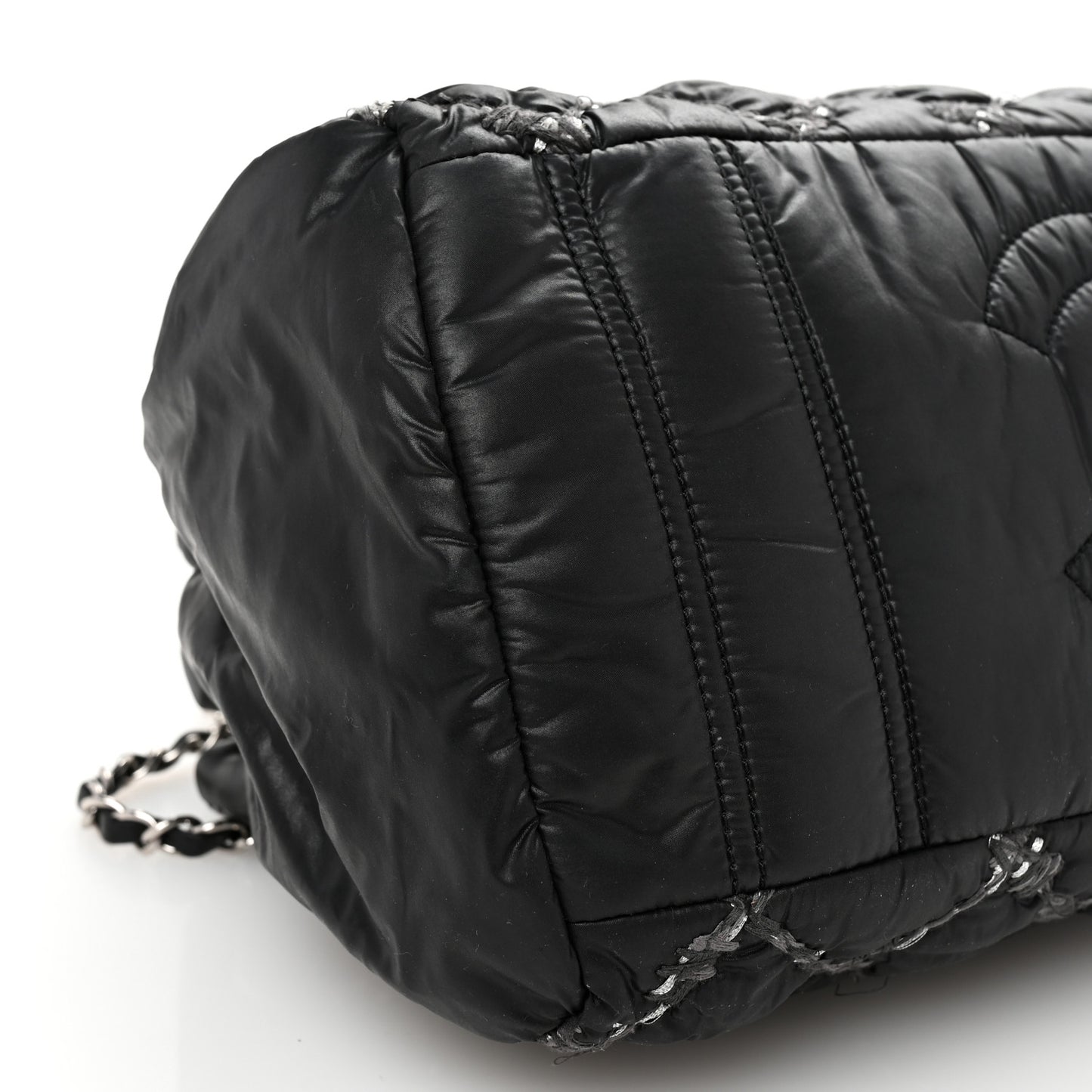 Nylon Quilted Tweed Stitch Bubble Tote Black