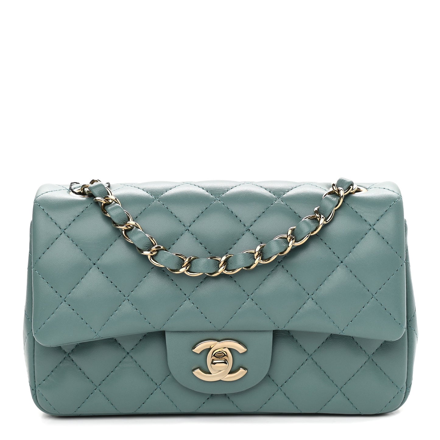 Lambskin Quilted Mini Rectangular Flap Green