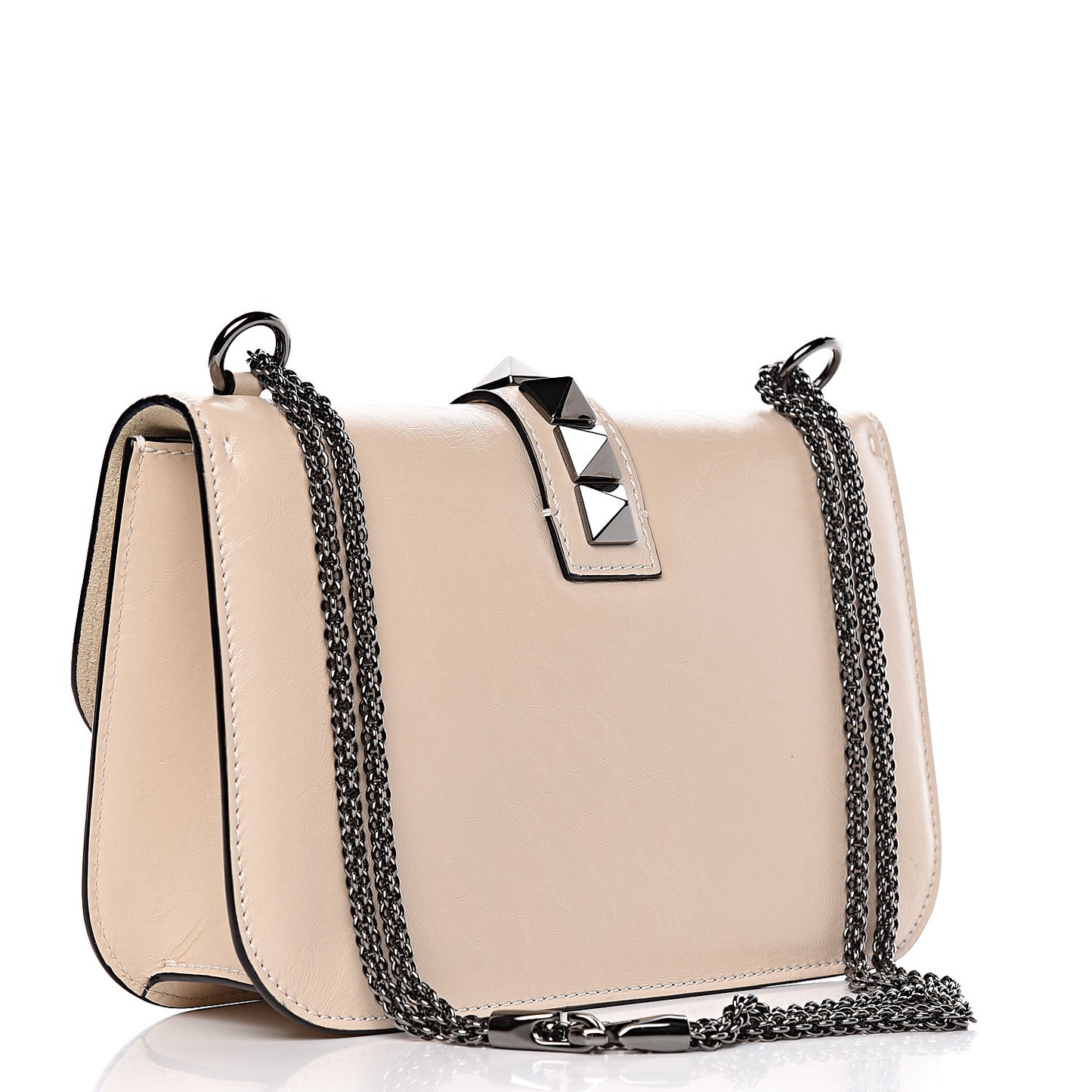 Craquele Calfskin Medium Glam Lock Rockstud Flap Light Ivory