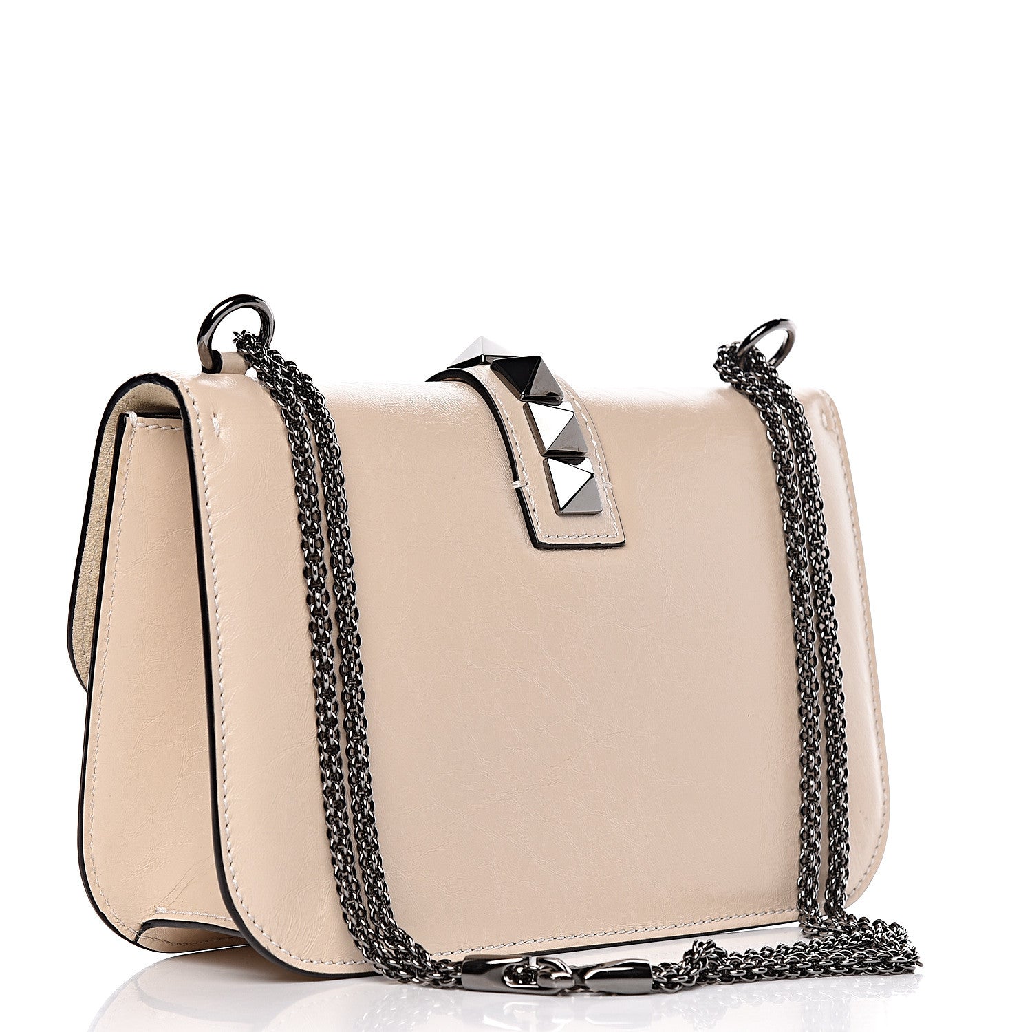 Valentino Garavani Craquele Calfskin Medium Glam Lock Rockstud Flap Light Ivory 3 of 15