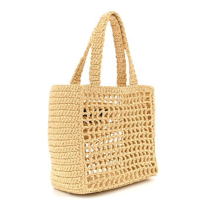 Prada Yarn Raffia Effect Crochet Logo Embroidered Small Tote Bag Naturale 3 of 10