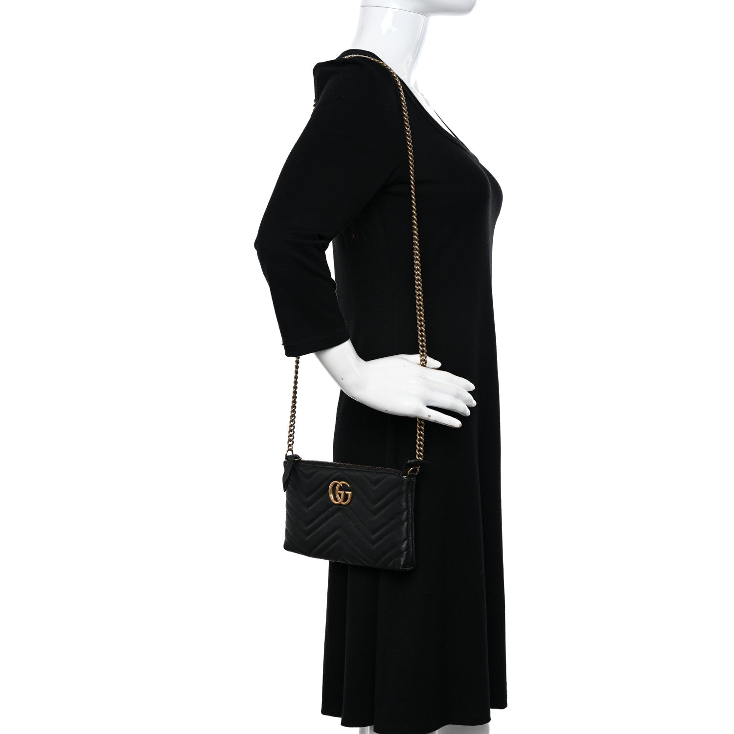 Gucci Calfskin Matelasse Mini GG Marmont Chain Bag Black 2 of 11