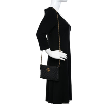 Gucci Calfskin Matelasse Mini GG Marmont Chain Bag Black 2 of 11