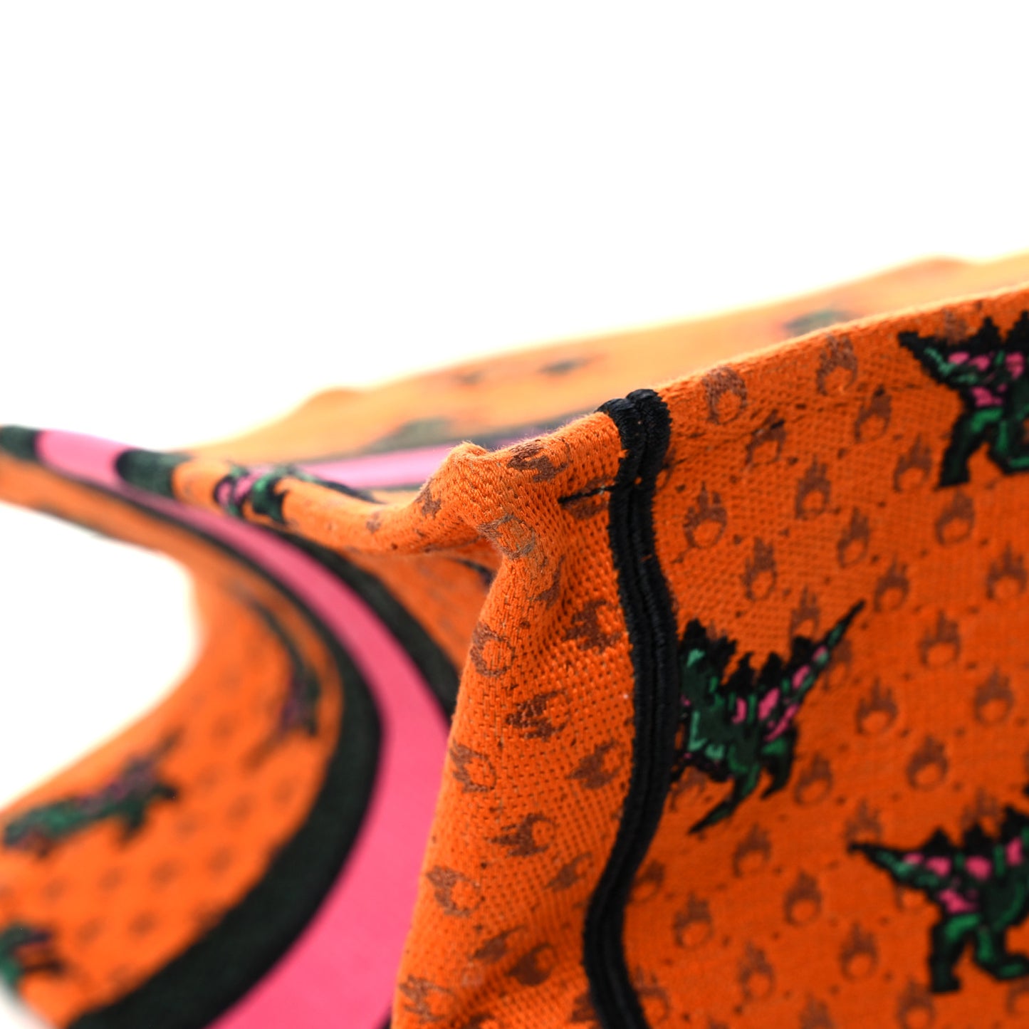 Canvas Embroidered Medium Dino Book Tote Orange Multicolor