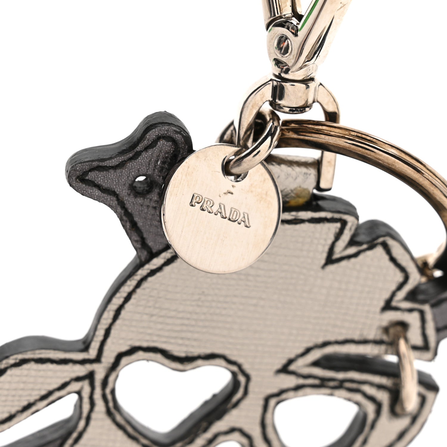 Prada Metal Saffiano Skull Bag Charm Palladio 3 of 4