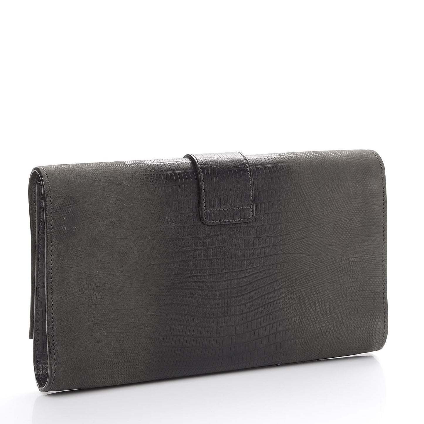Lizard Calfskin Embossed Classic Y Clutch Black