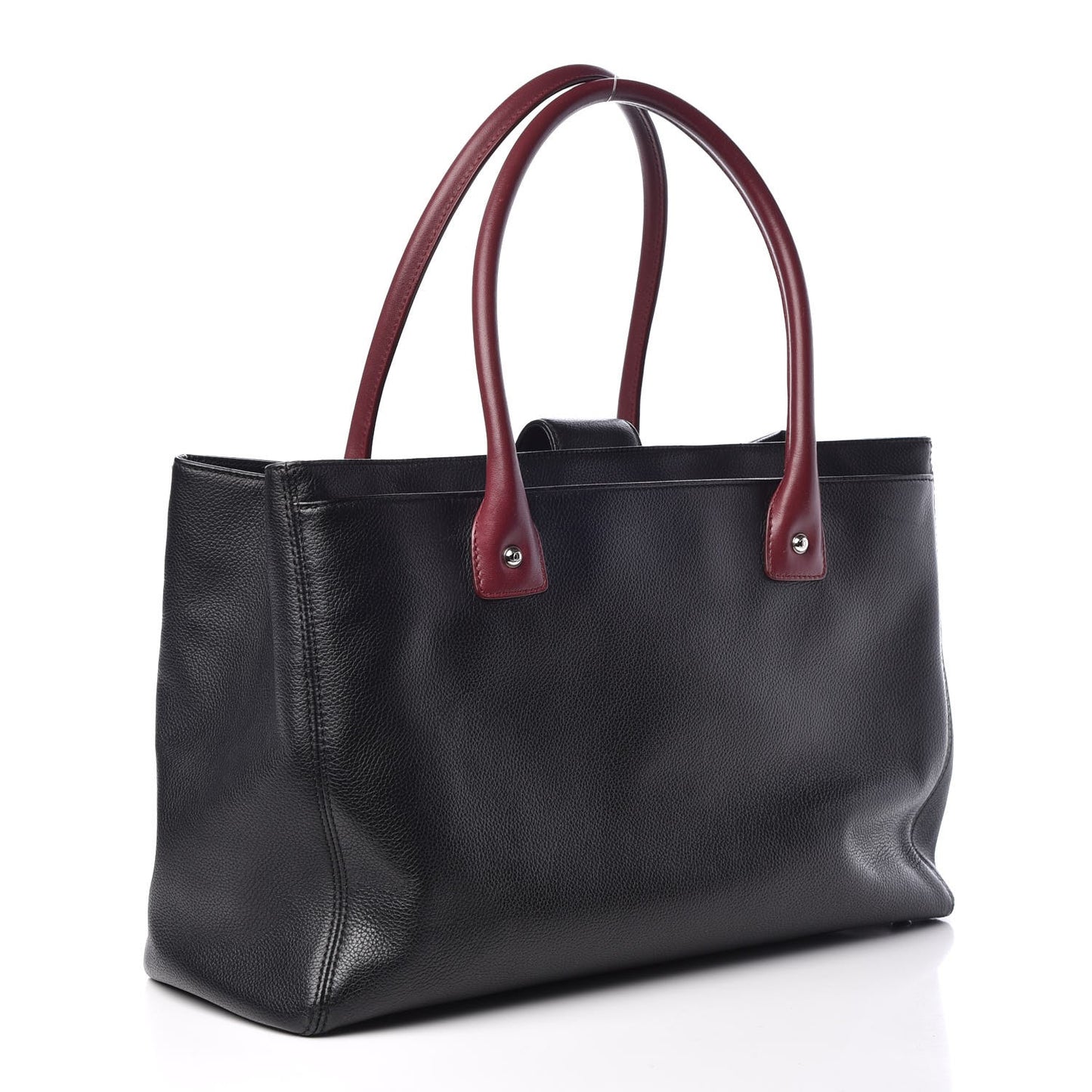 Calfskin Cerf Executive Shopper Tote Burgundy Black