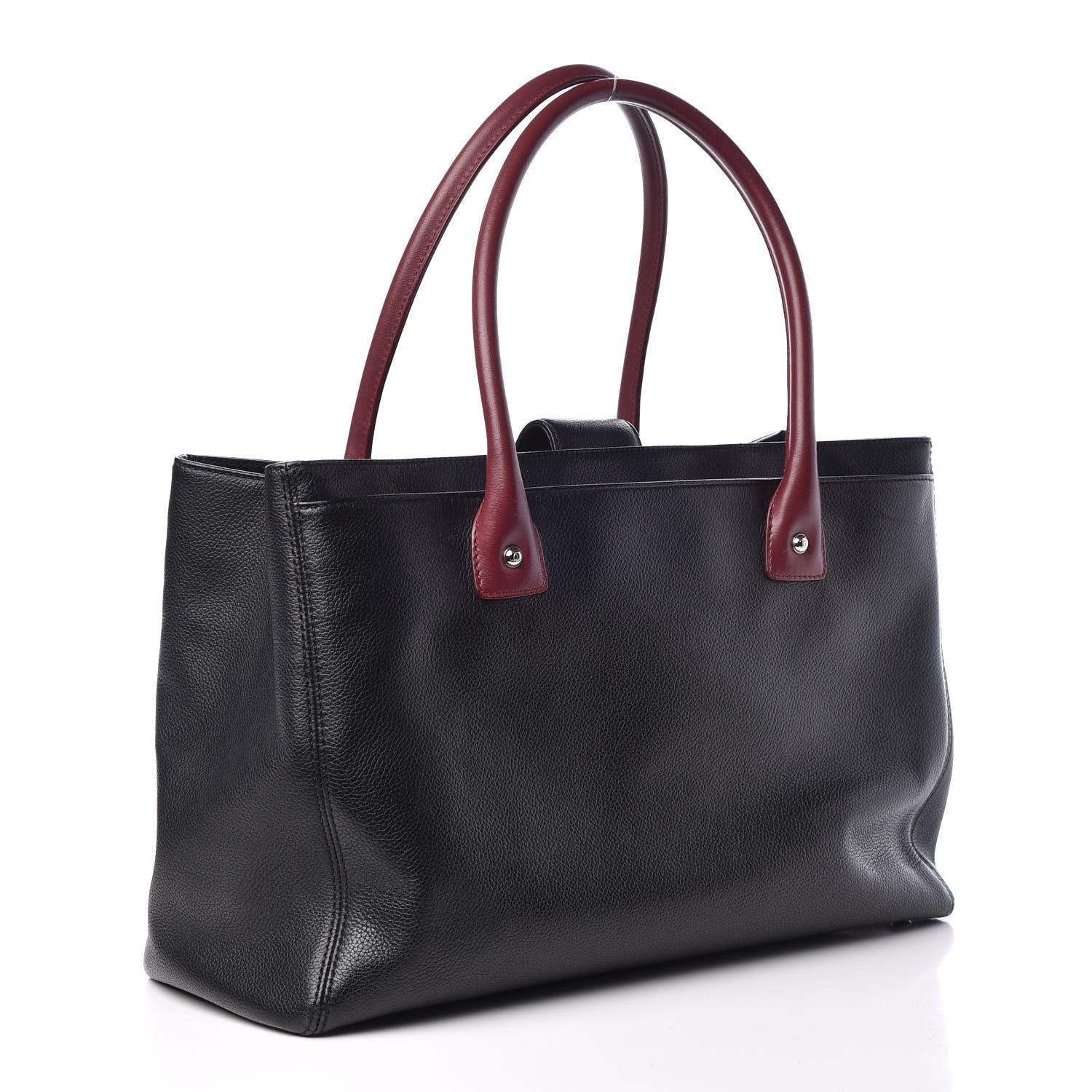 Chanel Calfskin Cerf Executive Shopper Tote Burgundy Black 3 of 16