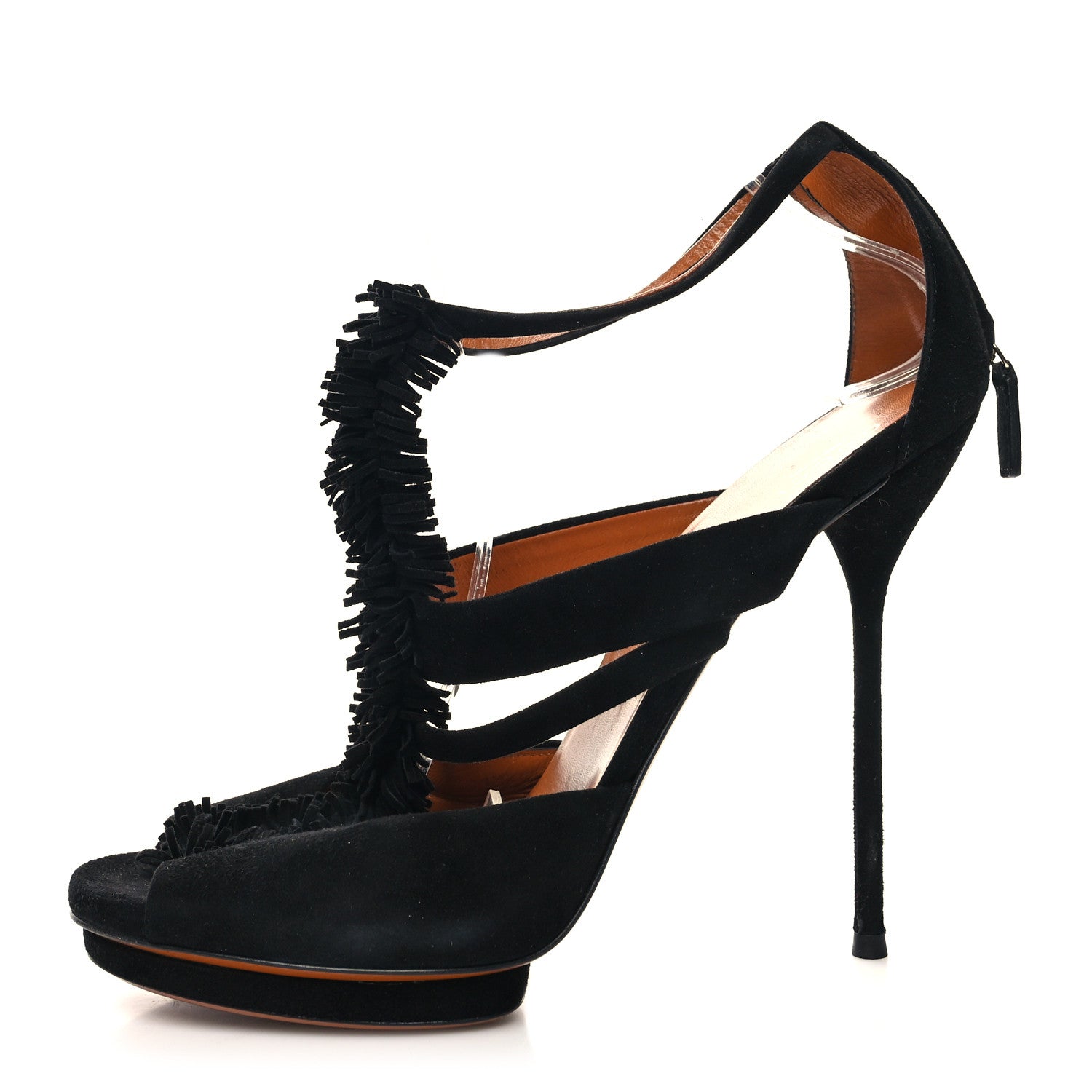 Gucci Suede Fringe Youma Platform Strap Sandals 40.5 Black 1 of 7