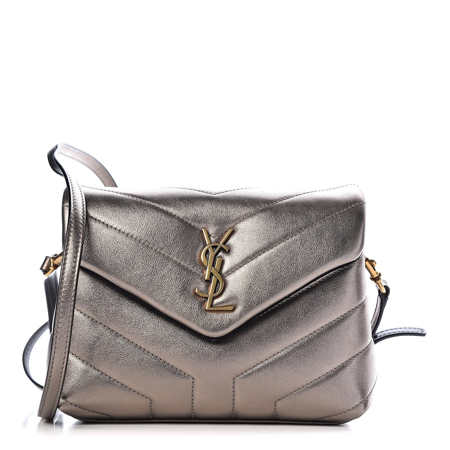 Metallic Calfskin Y Quilted Monogram Toy Loulou Crossbody Bag Piombo