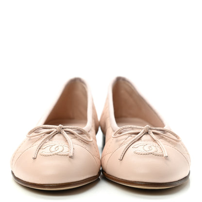 Chanel Lambskin Quilted CC Cap Toe Ballerina Flats 37 Beige 2 of 9