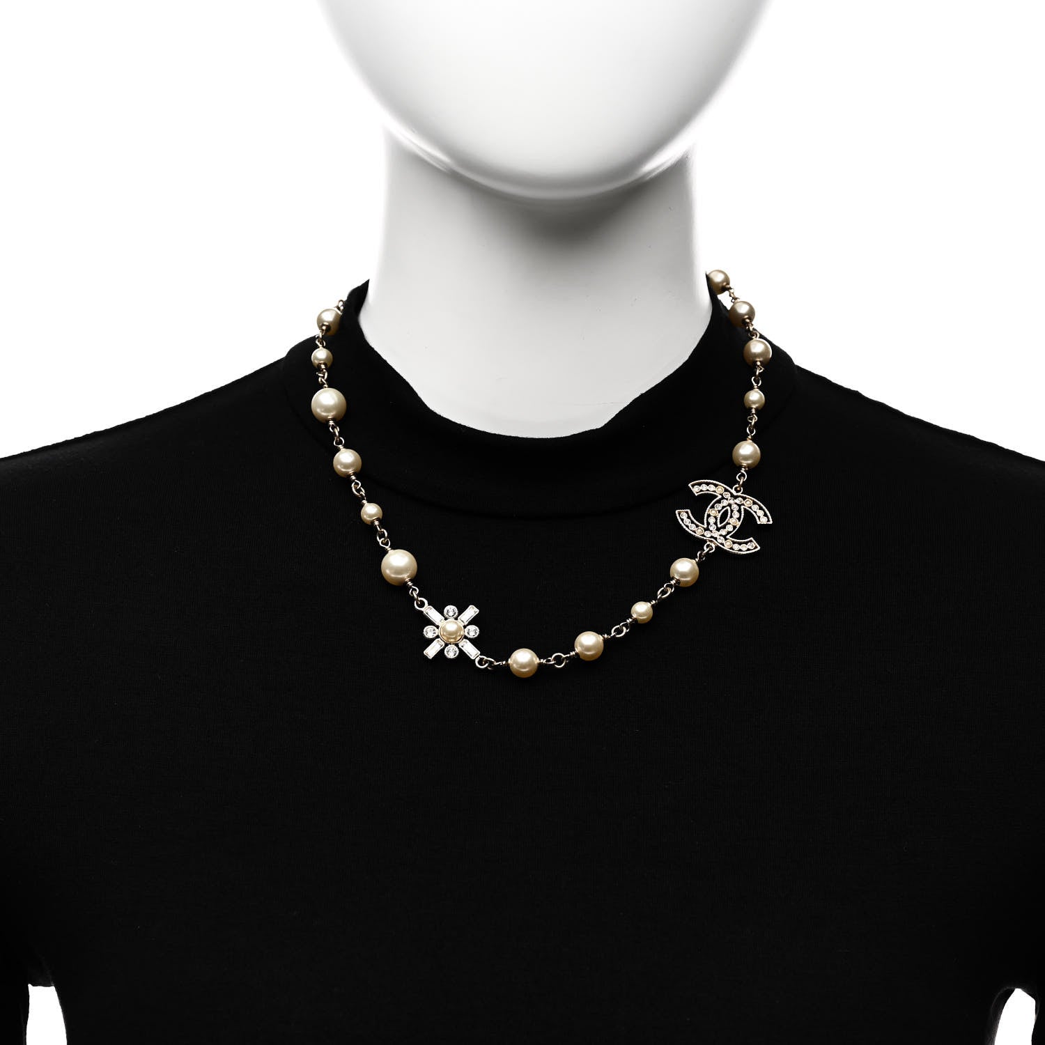 Chanel Crystal Baguette Pearl CC Cross Short Necklace Gold 2 of 6