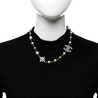 Chanel Crystal Baguette Pearl CC Cross Short Necklace Gold 2 of 6