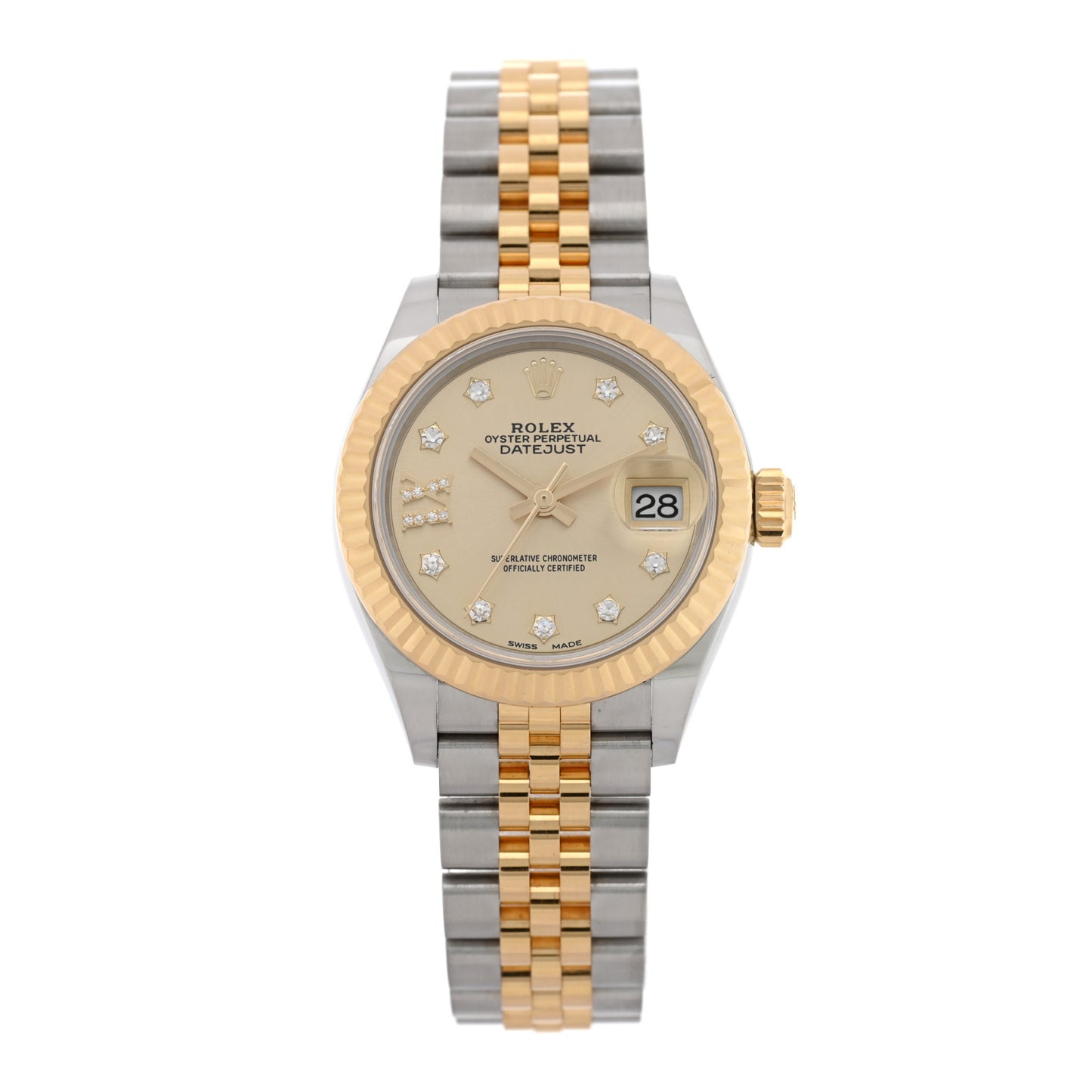 Stainless Steel 18K Yellow Gold Diamond 28mm Oyster Perpetual Datejust Watch Champagne 279173