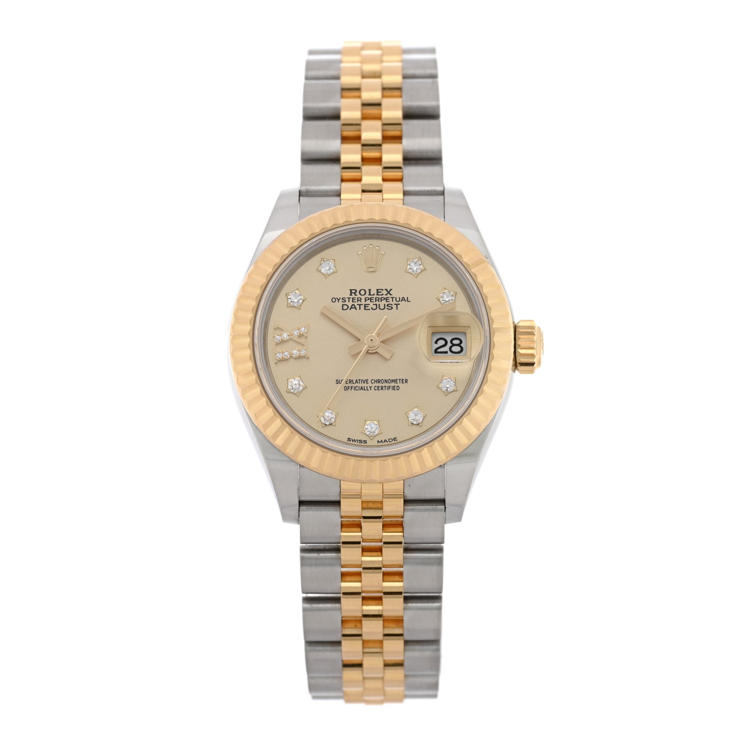 Rolex Stainless Steel 18K Yellow Gold Diamond 28mm Oyster Perpetual Datejust Watch Champagne 279173 1 of 5