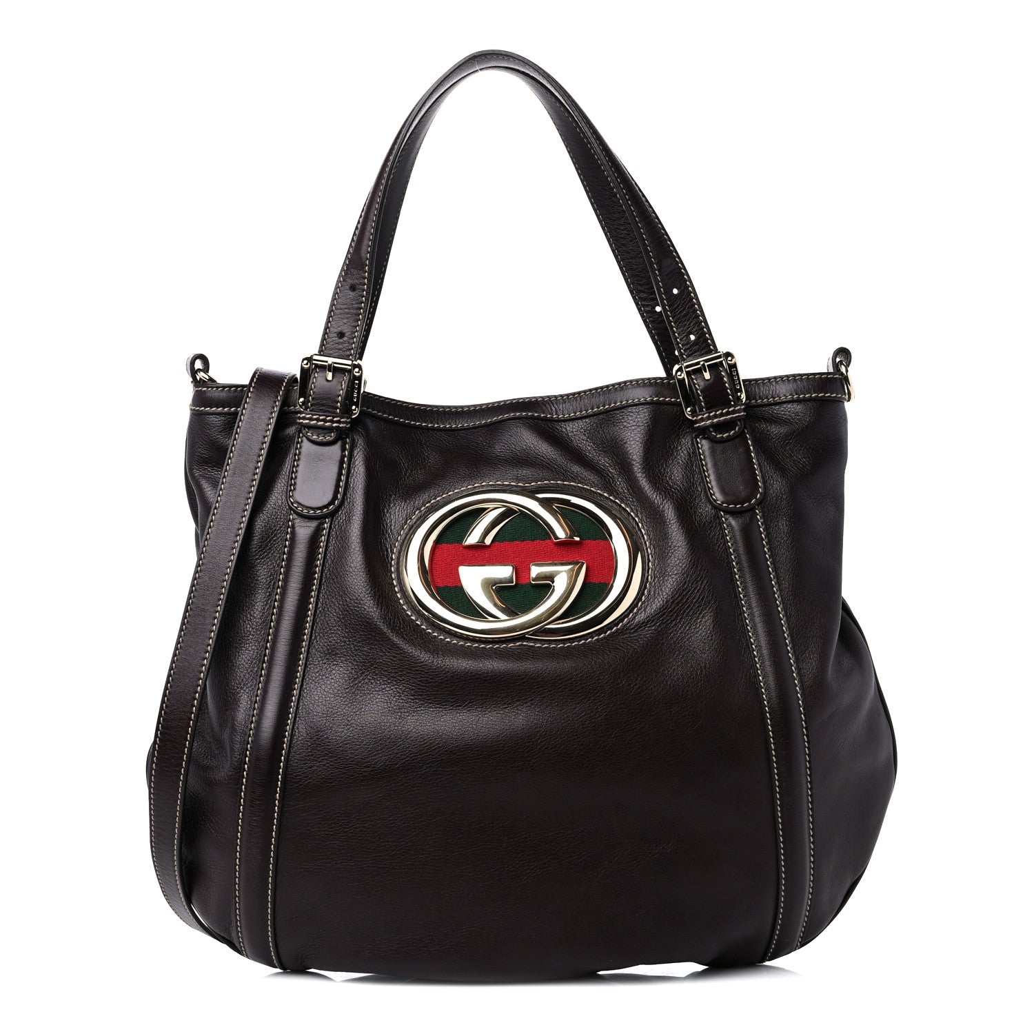 Gucci Calfskin Medium Britt Tote Dark Brown 1 of 10