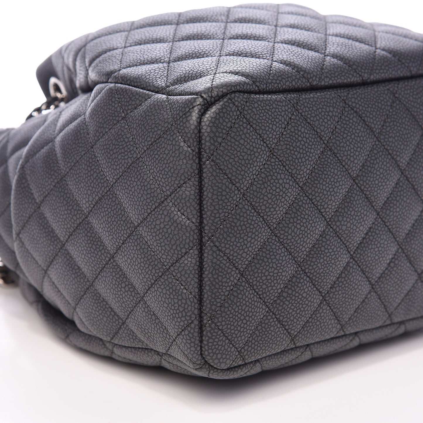 Caviar Flat Quilted CC Chain Bucket Drawstring Bag Black