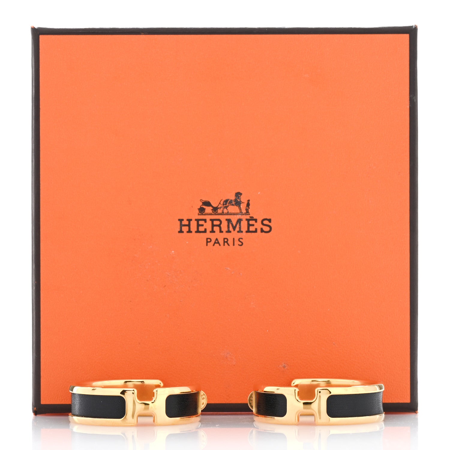 Hermes Box Calfskin Olympe Hoop Earrings Black 5 of 5