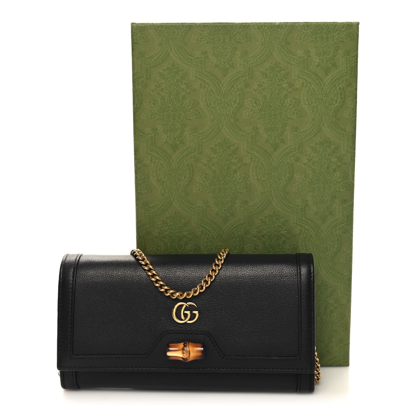 Wonka Grain Calfskin Diana Chain Wallet Black