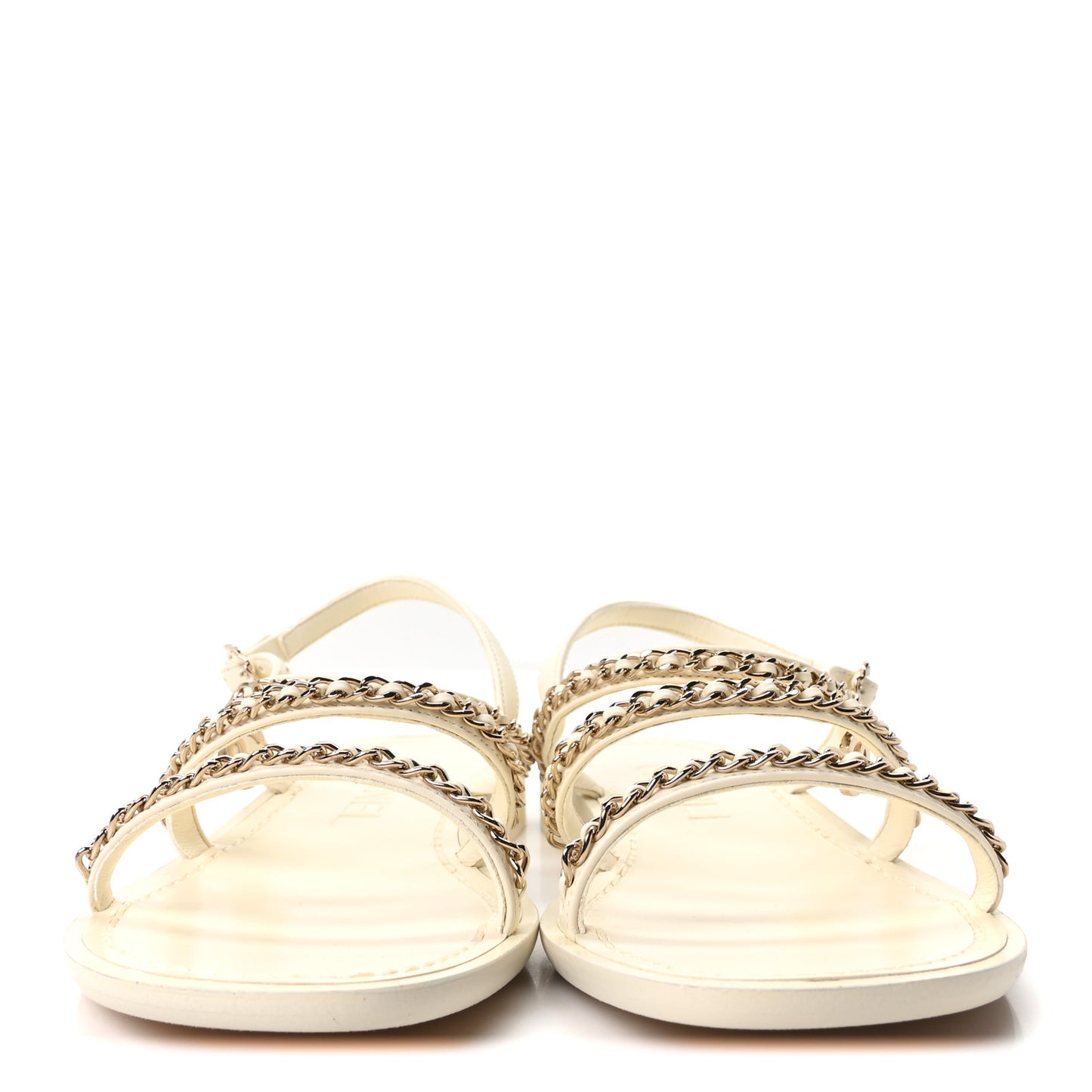 Lambskin CC Chain Flat Sandals 36.5 Ivory