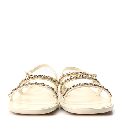 Chanel Lambskin CC Chain Flat Sandals 36.5 Ivory 3 of 9