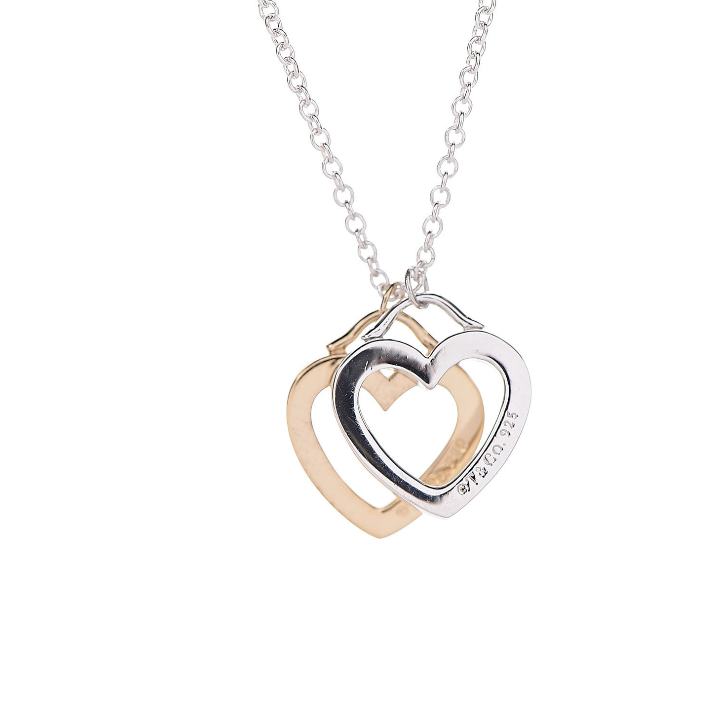 Sterling Silver 18K Yellow Gold Double Heart Pendant Necklace