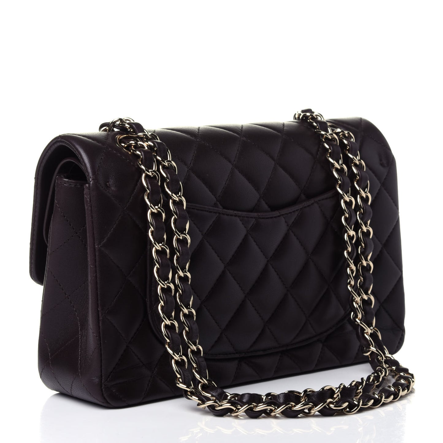 Lambskin Quilted Small Double Flap Dark Brown