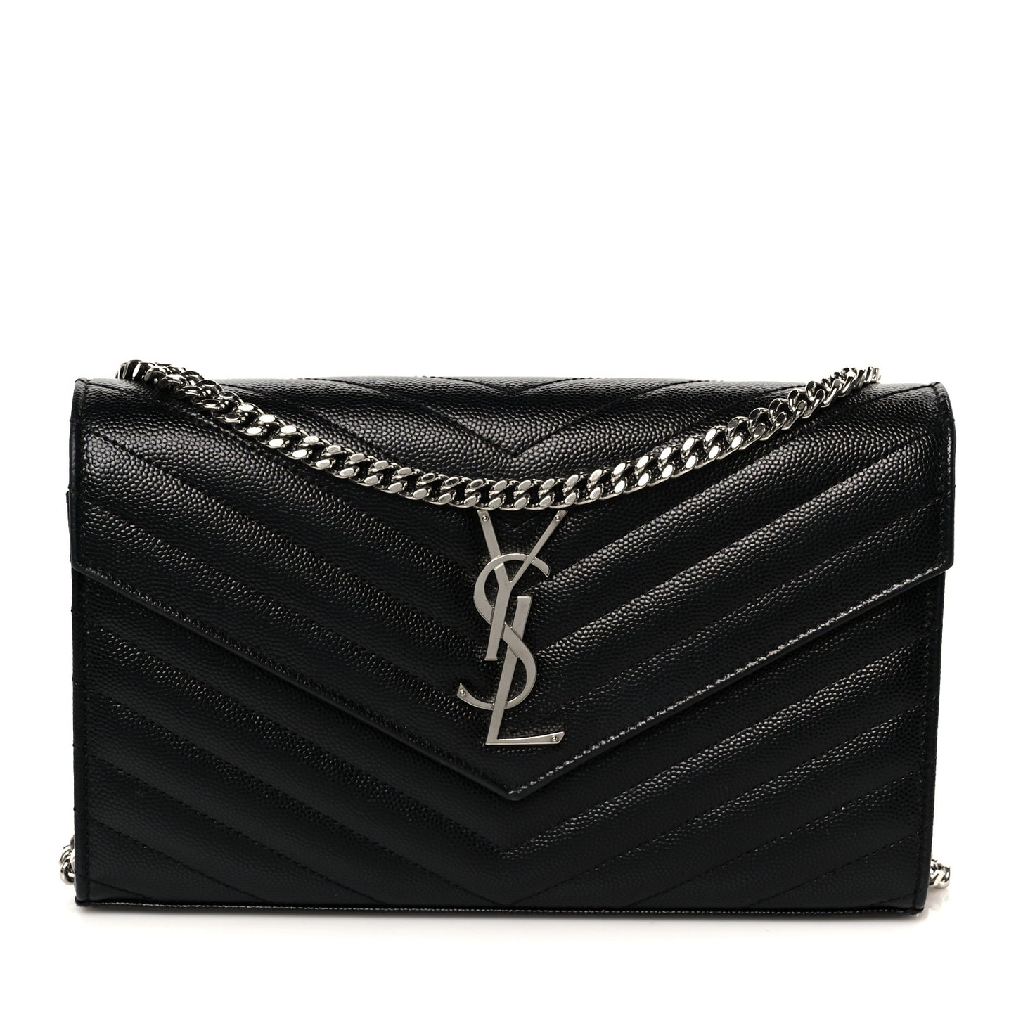 Grain De Poudre Matelasse Chevron Monogram Chain Wallet Black