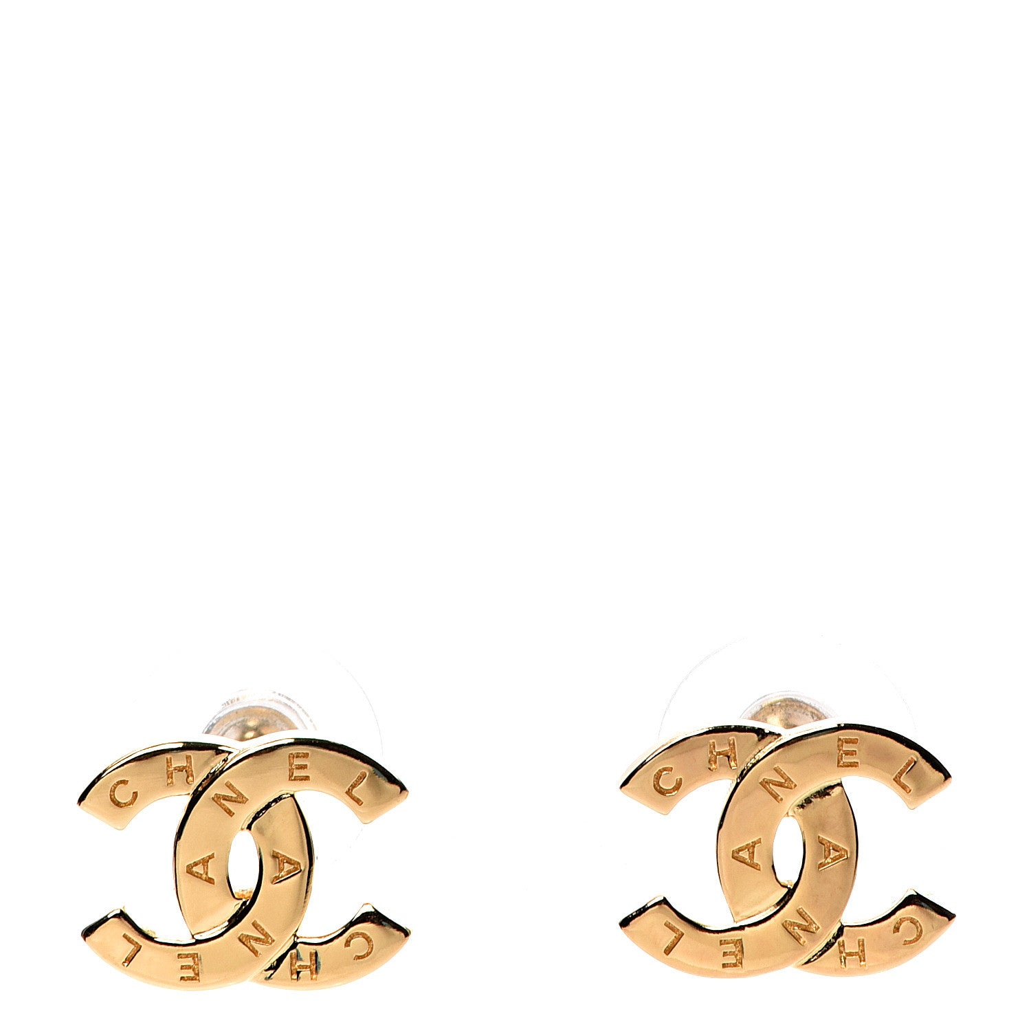 Chanel Metal CC Paris Button Stud Earrings Gold 1 of 6