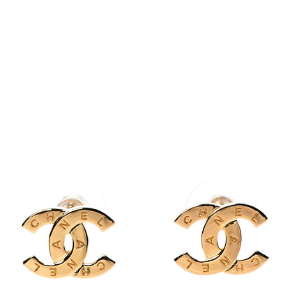 Chanel Metal CC Paris Button Stud Earrings Gold 1 of 6