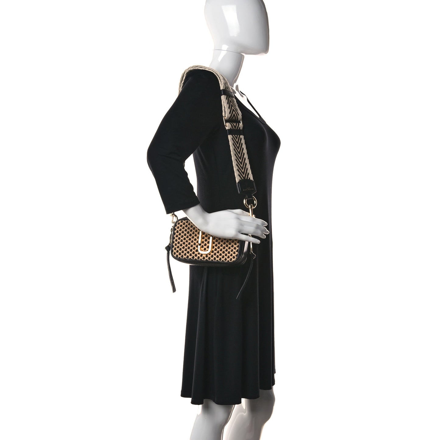 Calfskin Straw Small Snapshot Camera Bag Black