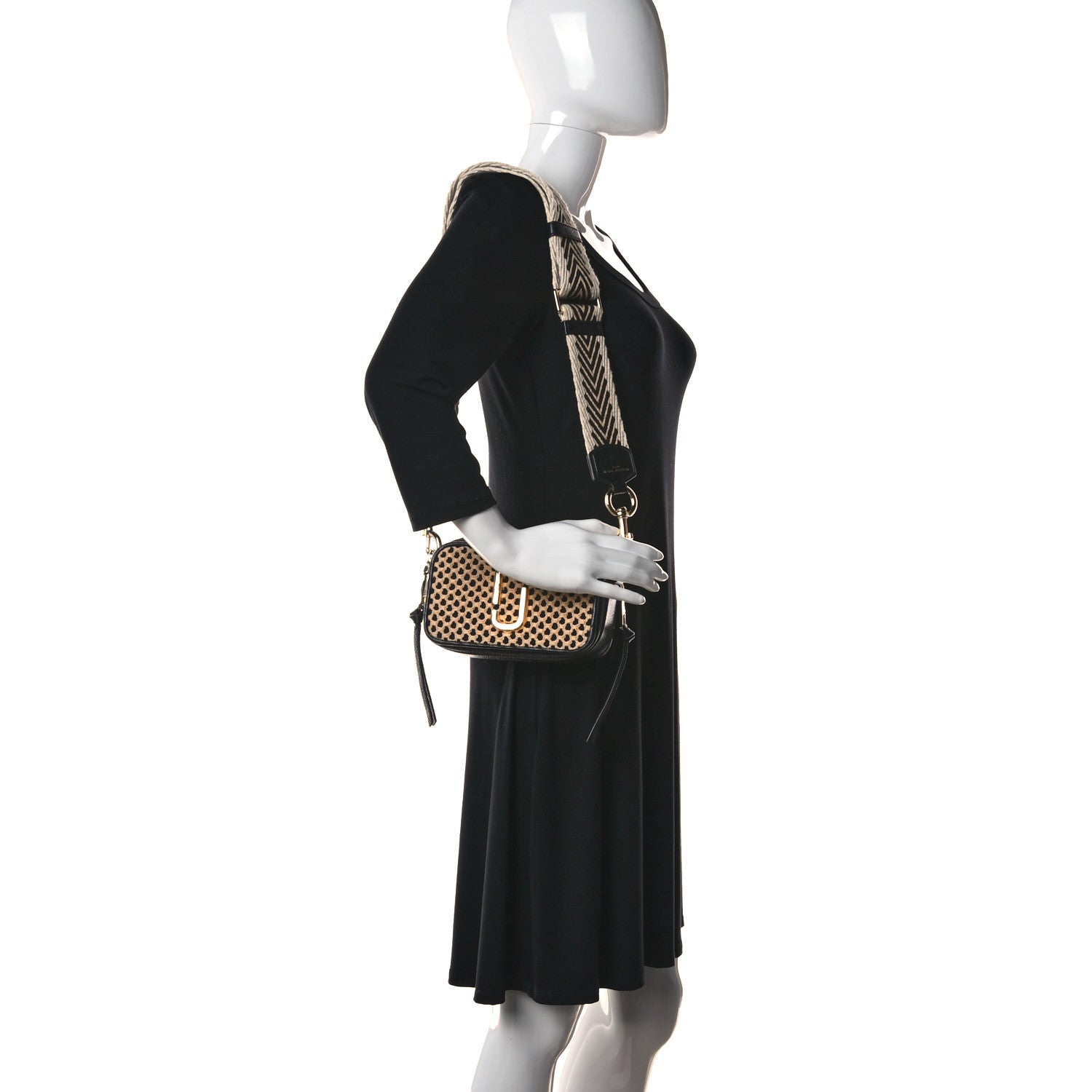 Marc Jacobs Calfskin Straw Small Snapshot Camera Bag Black 2 of 9