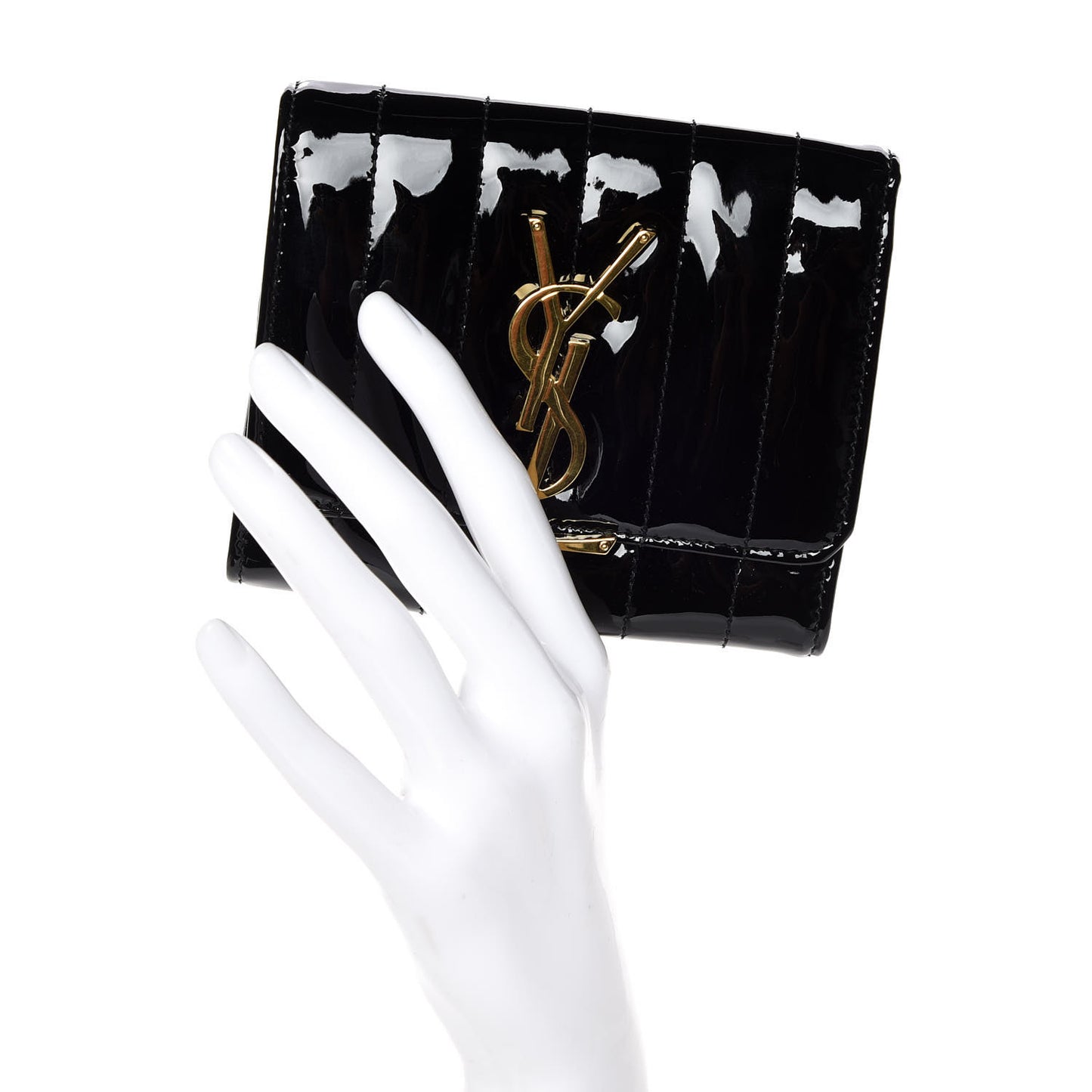Patent Matelasse Monogram Vicky Tri-Fold Wallet Black