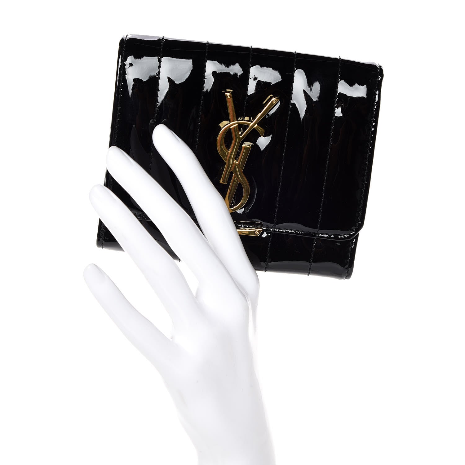 Saint Laurent Patent Matelasse Monogram Vicky Tri-Fold Wallet Black 2 of 7