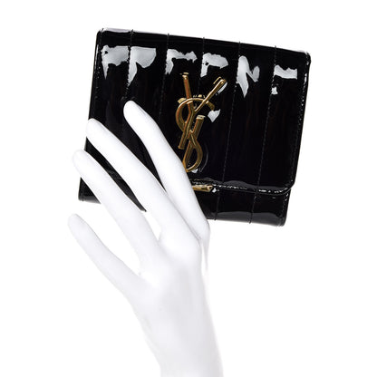 Saint Laurent Patent Matelasse Monogram Vicky Tri-Fold Wallet Black 2 of 7