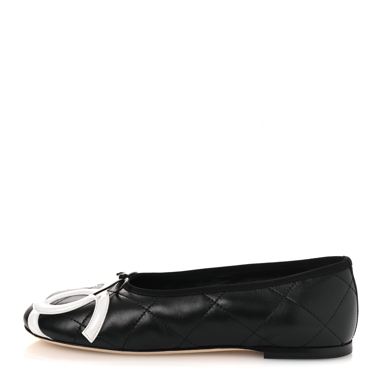 Chanel Lambskin Quilted CC Cambon Ballet Flats 41 Black White 1 of 11