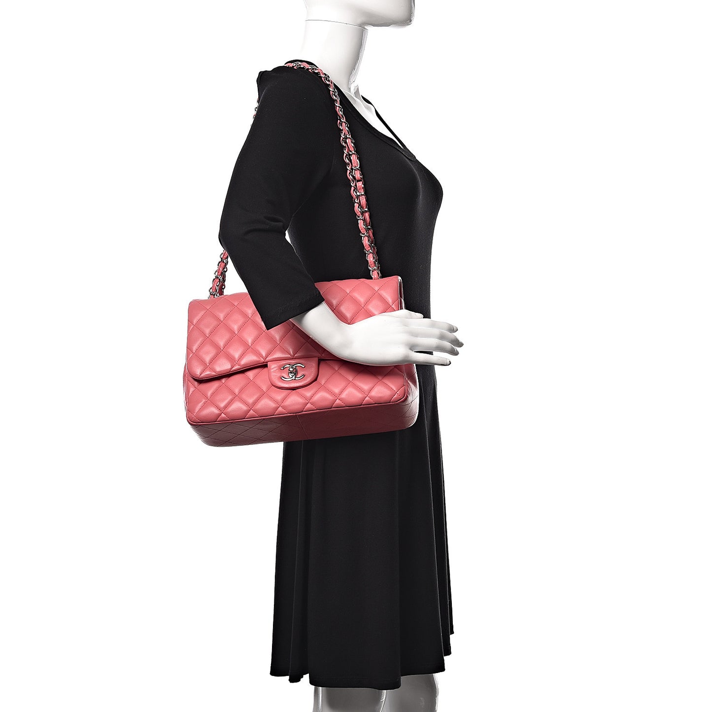 Lambskin Quilted Jumbo Double Flap Dark Pink