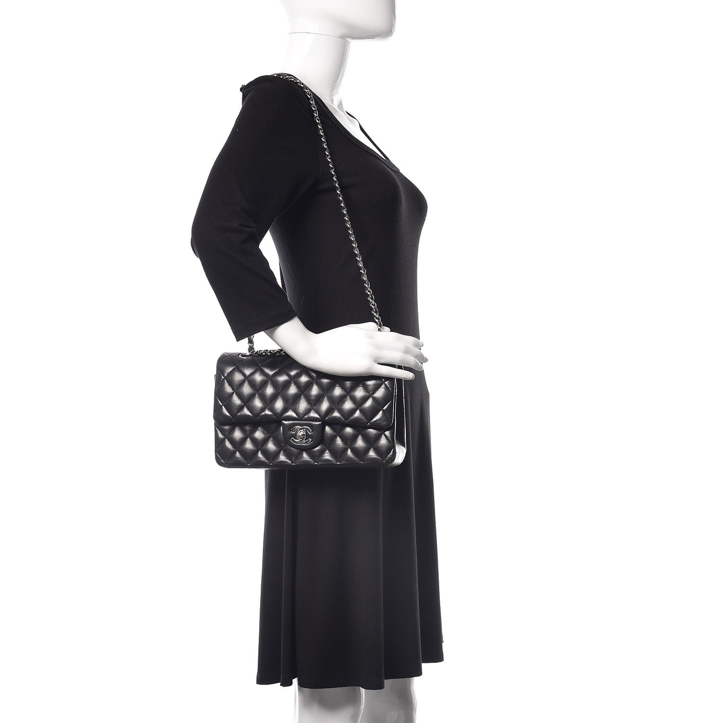 Lambskin Quilted Medium Double Flap Bag Black