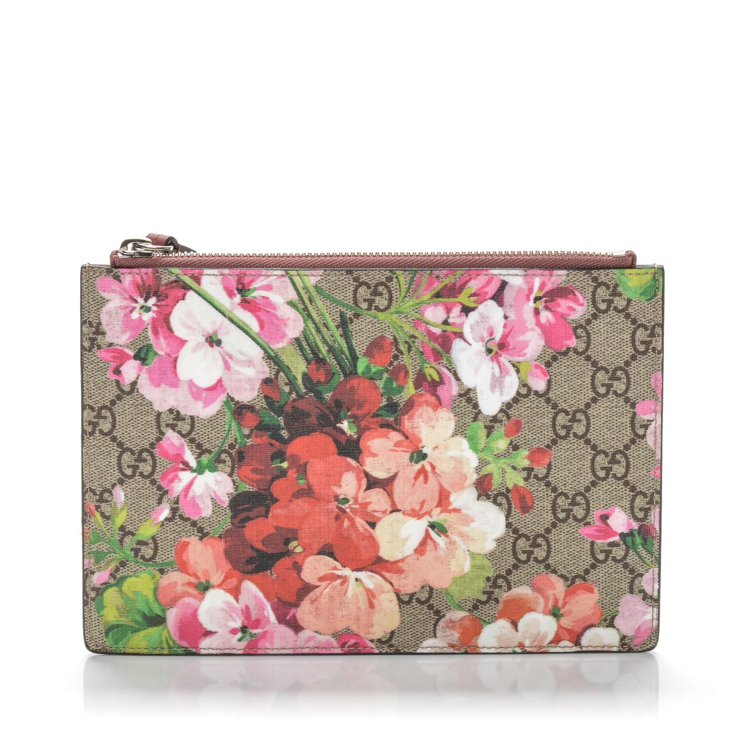Gucci GG Supreme Monogram Blooms Small Zip Pouch Beige Multicolor Dry Rose 1 of 6