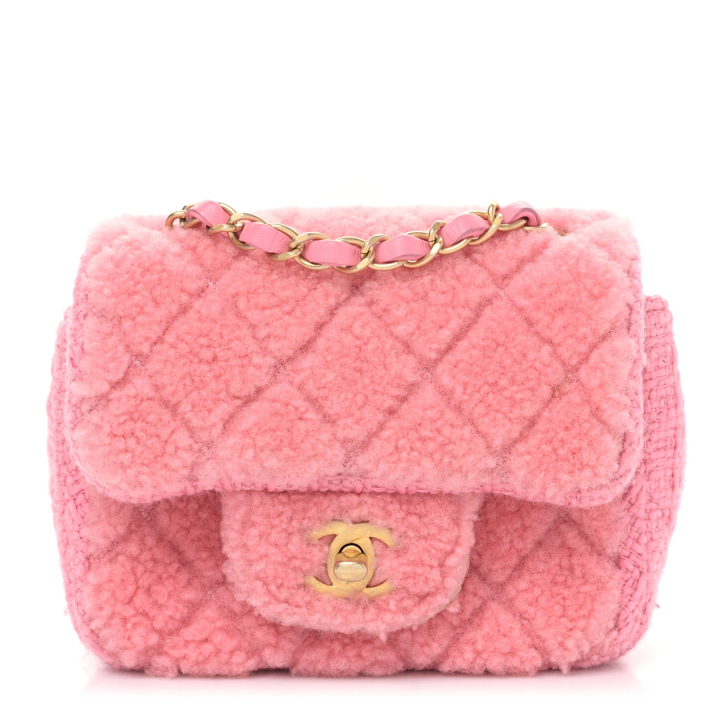 Shearling Tweed Quilted Mini Square Flap Bag Light Pink