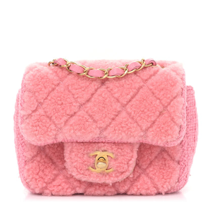 Chanel Shearling Tweed Quilted Mini Square Flap Bag Light Pink 1 of 9